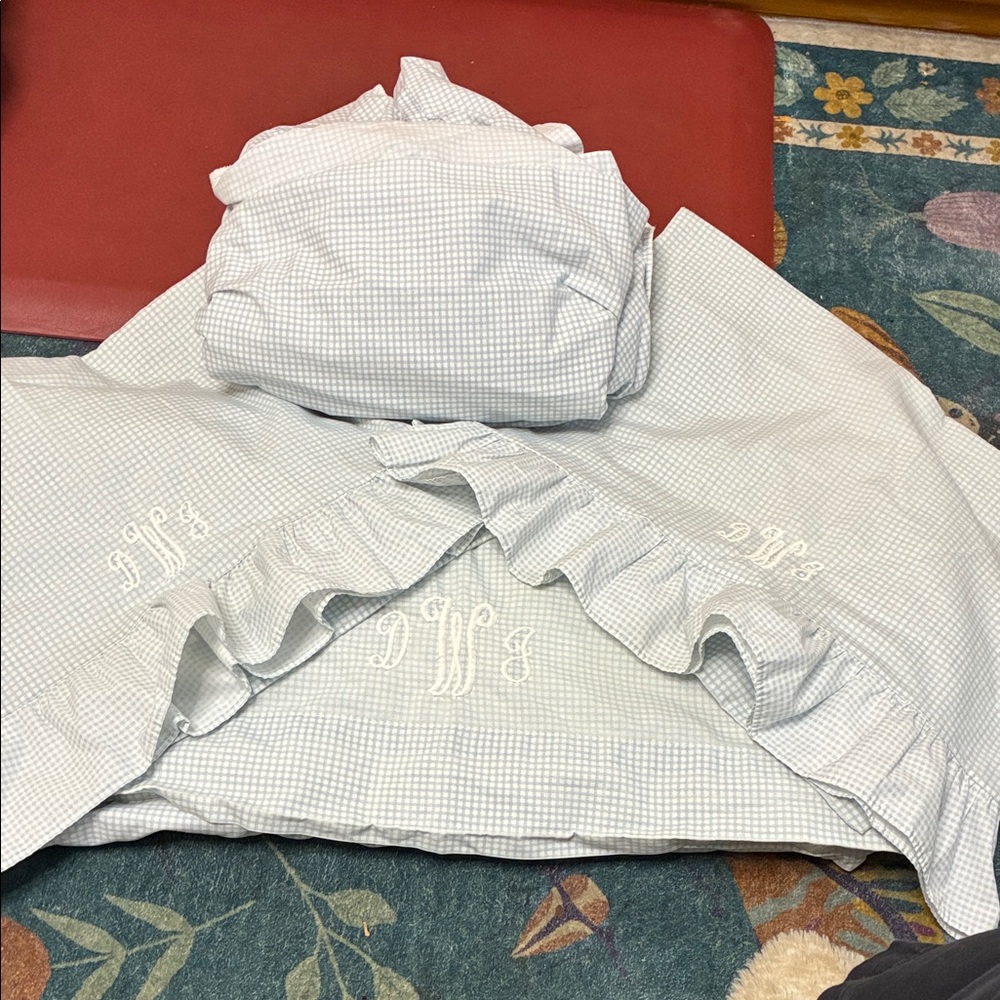 Light Blue Gingham Bedding Set with Monogram